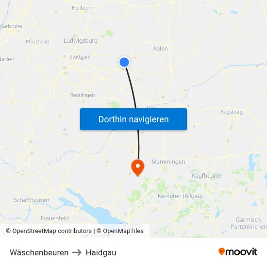 Wäschenbeuren to Haidgau map
