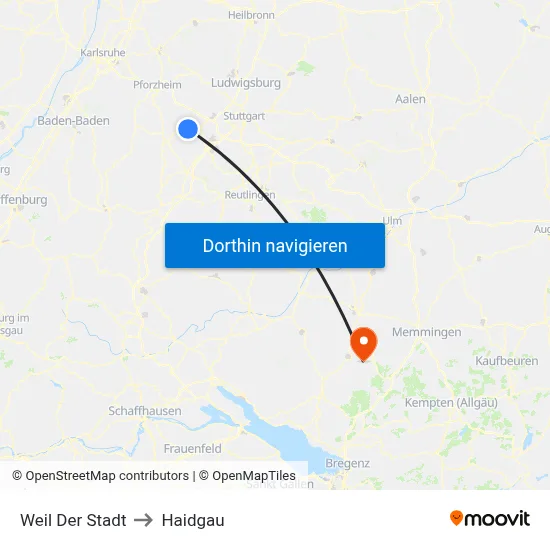 Weil Der Stadt to Haidgau map