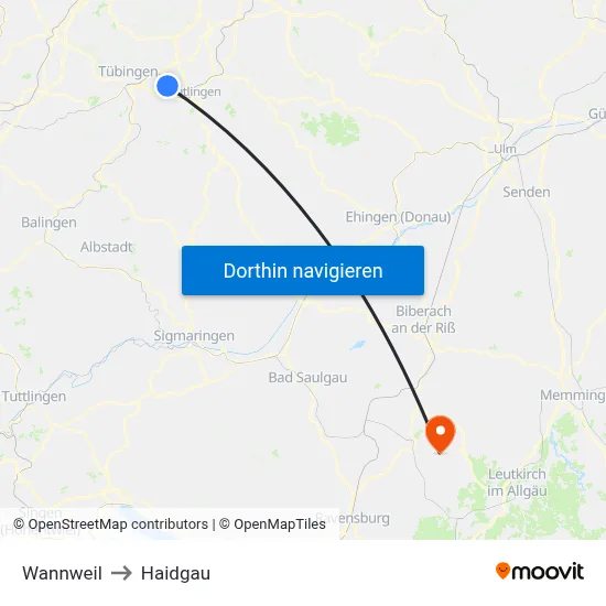 Wannweil to Haidgau map