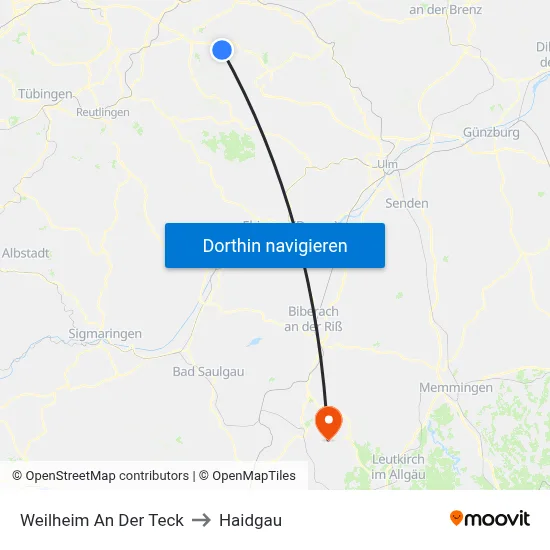 Weilheim An Der Teck to Haidgau map