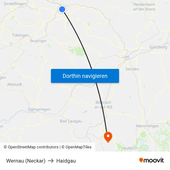 Wernau (Neckar) to Haidgau map