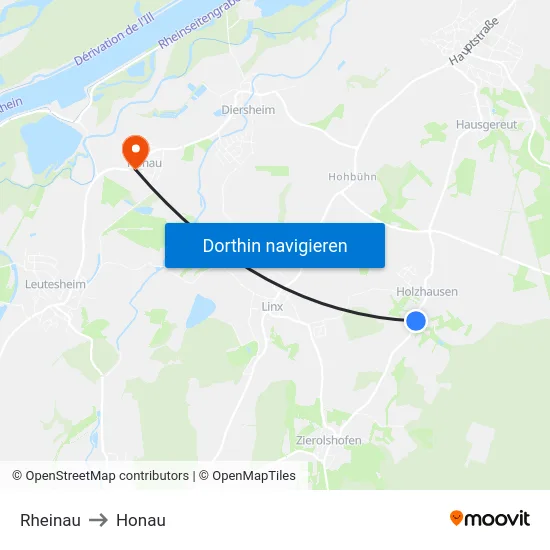 Rheinau to Honau map