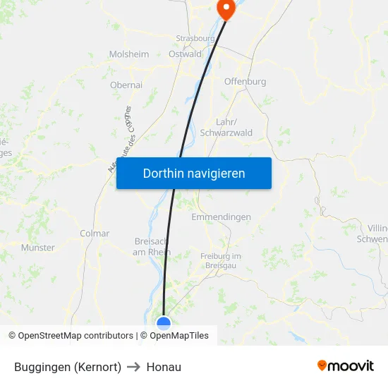 Buggingen (Kernort) to Honau map