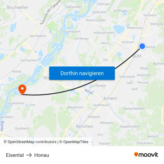 Eisental to Honau map