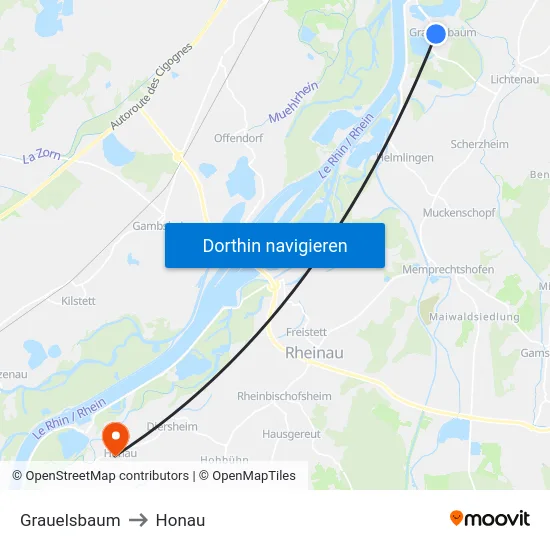 Grauelsbaum to Honau map