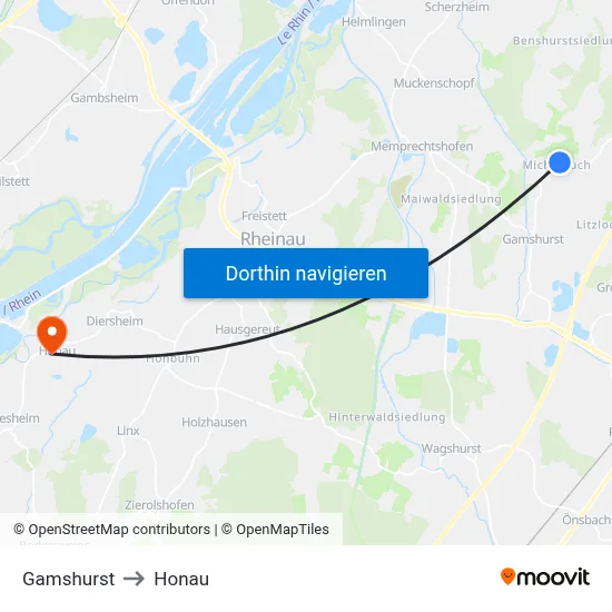 Gamshurst to Honau map