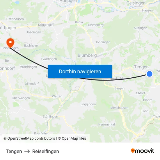 Tengen to Reiselfingen map