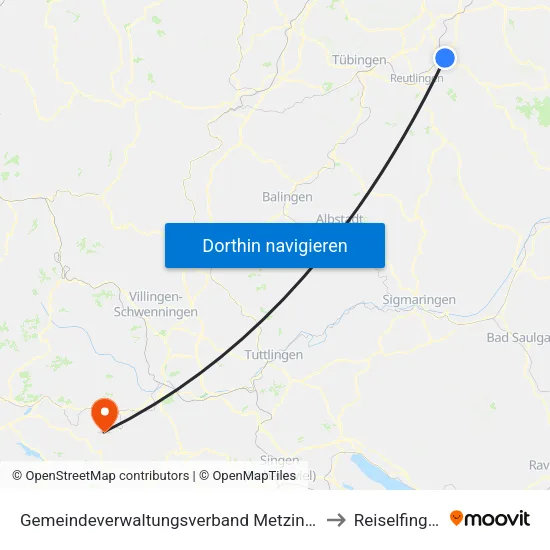 Gemeindeverwaltungsverband Metzingen to Reiselfingen map