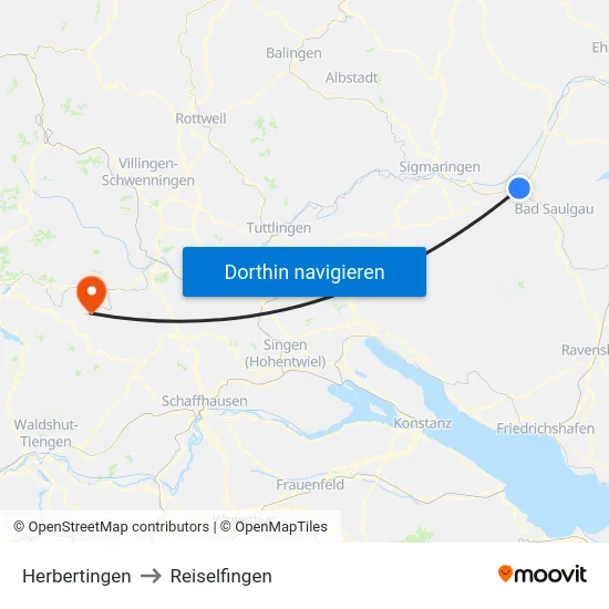 Herbertingen to Reiselfingen map