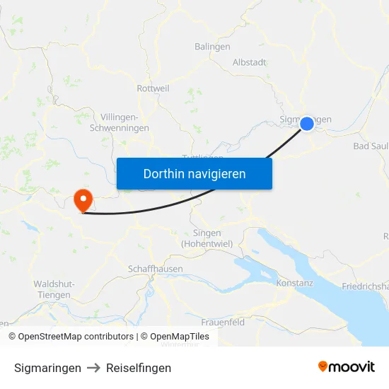 Sigmaringen to Reiselfingen map