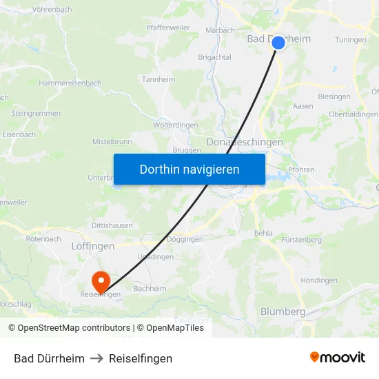 Bad Dürrheim to Reiselfingen map