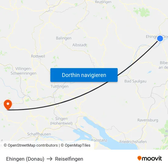 Ehingen (Donau) to Reiselfingen map