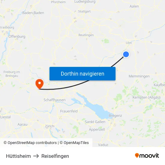 Hüttisheim to Reiselfingen map
