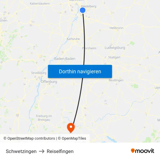 Schwetzingen to Reiselfingen map