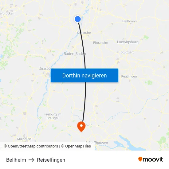 Bellheim to Reiselfingen map