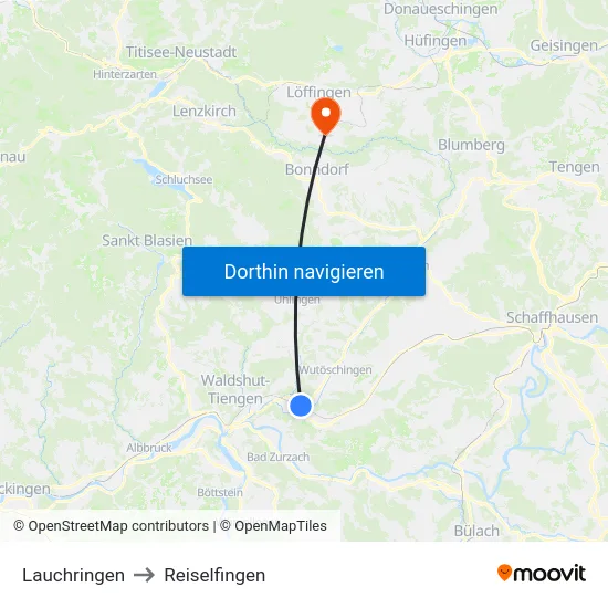 Lauchringen to Reiselfingen map