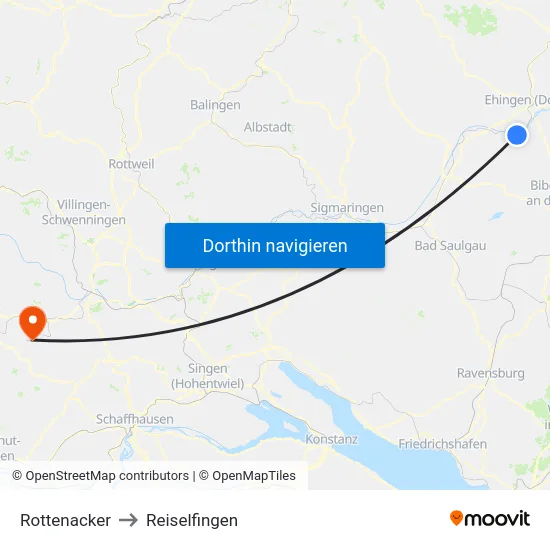 Rottenacker to Reiselfingen map