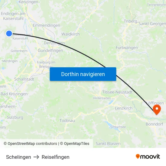 Schelingen to Reiselfingen map