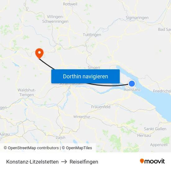 Konstanz-Litzelstetten to Reiselfingen map