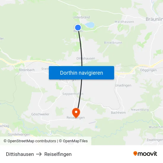 Dittishausen to Reiselfingen map