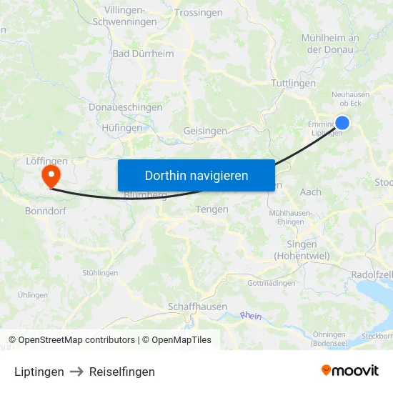 Liptingen to Reiselfingen map
