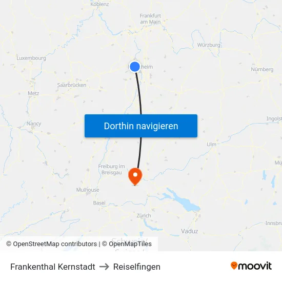 Frankenthal Kernstadt to Reiselfingen map