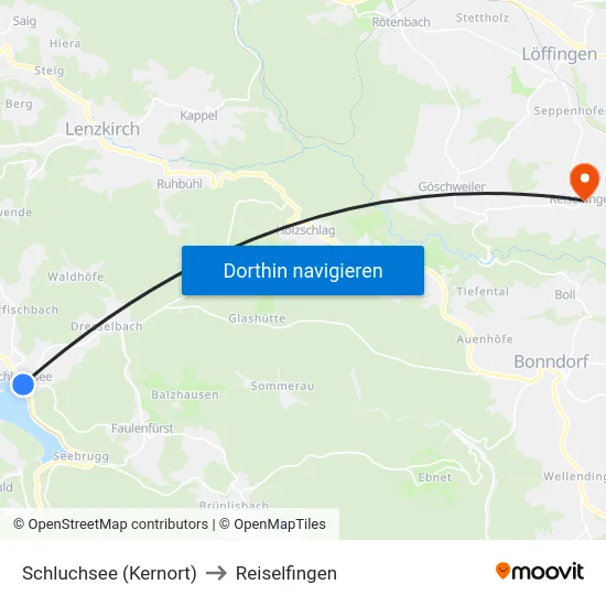 Schluchsee (Kernort) to Reiselfingen map