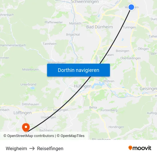 Weigheim to Reiselfingen map
