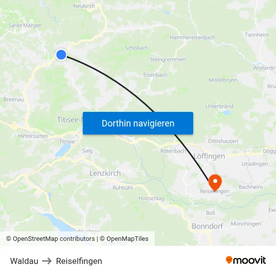 Waldau to Reiselfingen map
