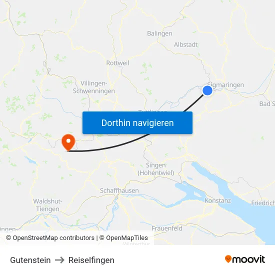 Gutenstein to Reiselfingen map
