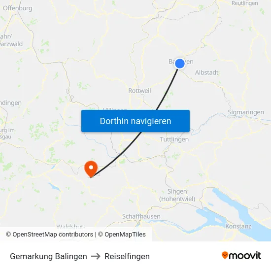 Gemarkung Balingen to Reiselfingen map