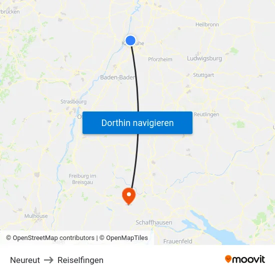 Neureut to Reiselfingen map