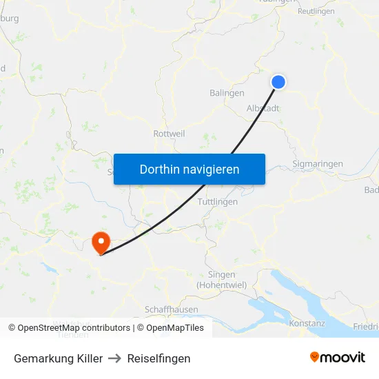 Gemarkung Killer to Reiselfingen map