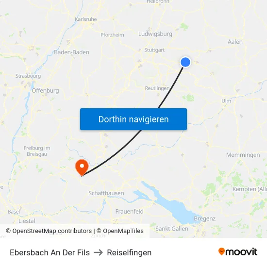 Ebersbach An Der Fils to Reiselfingen map