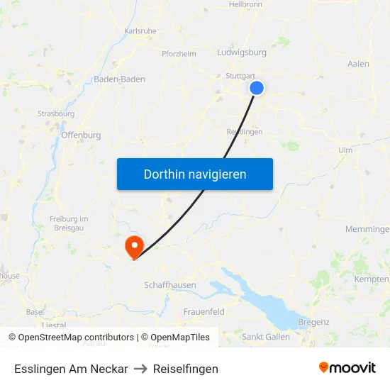 Esslingen Am Neckar to Reiselfingen map