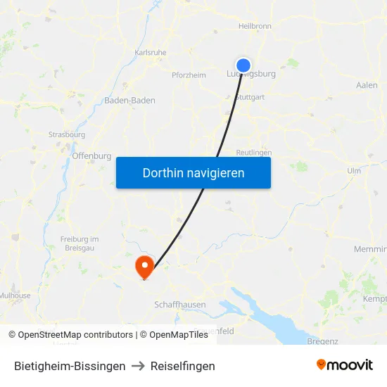 Bietigheim-Bissingen to Reiselfingen map