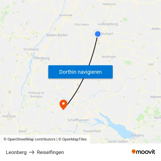 Leonberg to Reiselfingen map