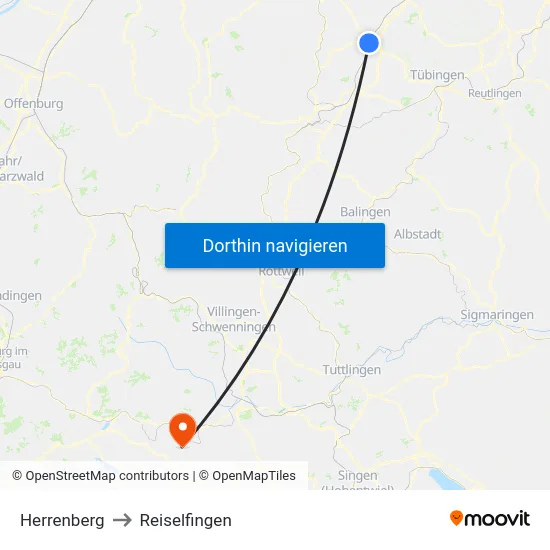 Herrenberg to Reiselfingen map