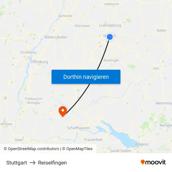 Stuttgart to Reiselfingen map