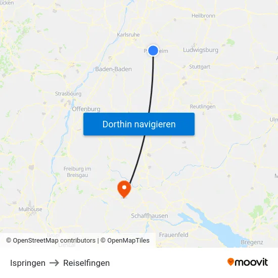 Ispringen to Reiselfingen map