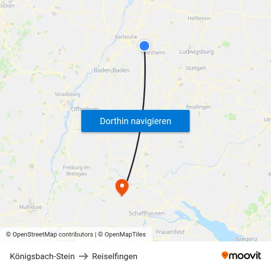Königsbach-Stein to Reiselfingen map