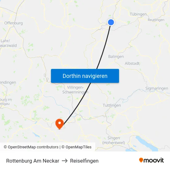 Rottenburg Am Neckar to Reiselfingen map