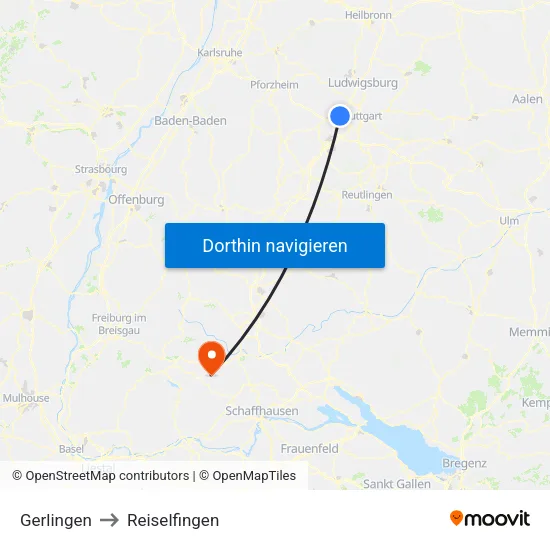 Gerlingen to Reiselfingen map