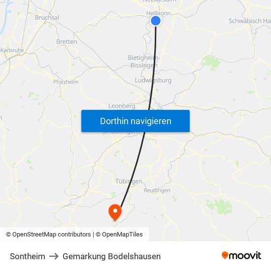 Sontheim to Gemarkung Bodelshausen map