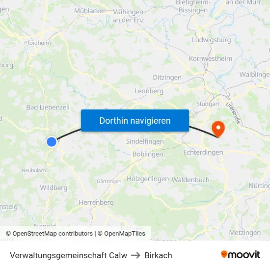 Verwaltungsgemeinschaft Calw to Birkach map