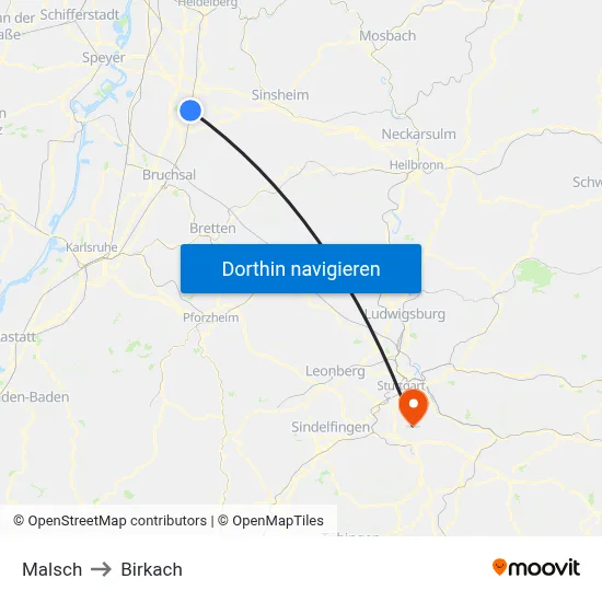 Malsch to Birkach map