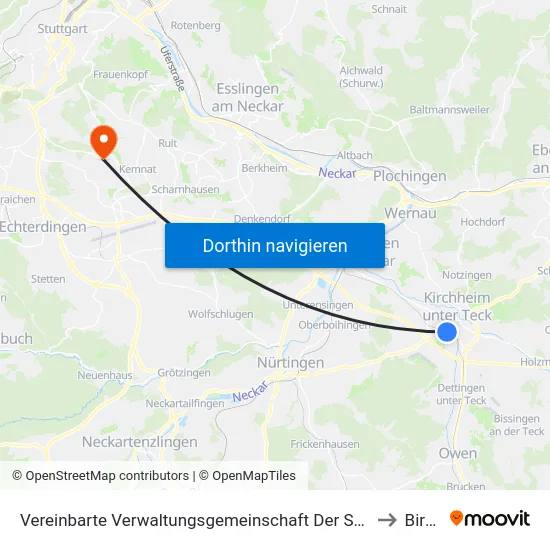 Vereinbarte Verwaltungsgemeinschaft Der Stadt Kirchheim Unter Teck to Birkach map