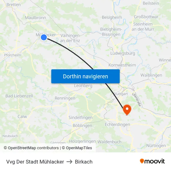 Vvg Der Stadt Mühlacker to Birkach map