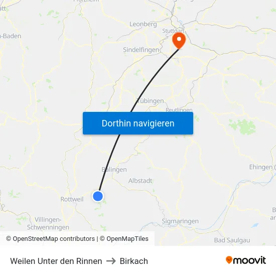 Weilen Unter den Rinnen to Birkach map