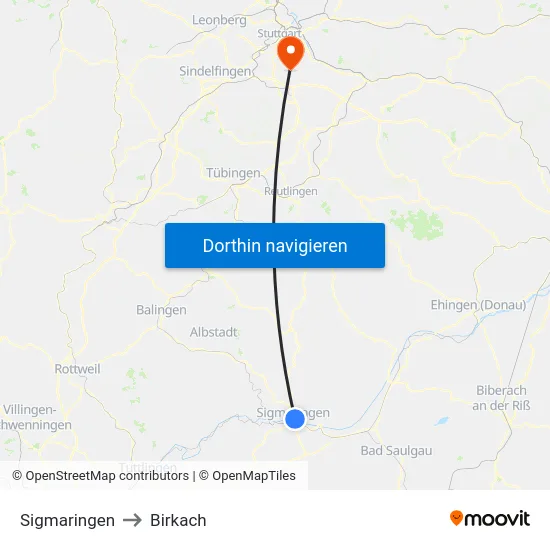 Sigmaringen to Birkach map